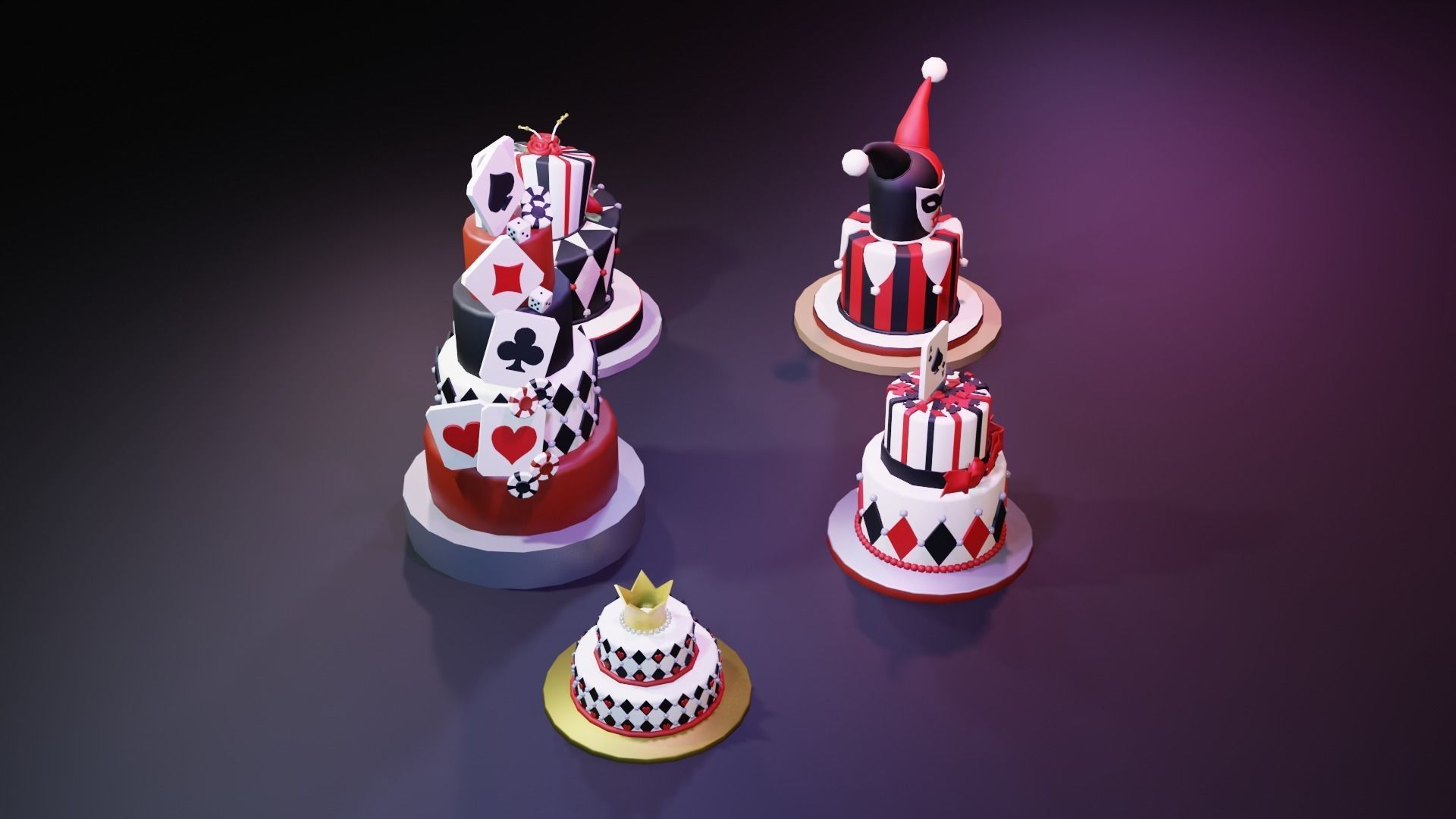 Playing card style birthday cakes 3D model_43