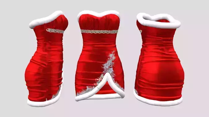 Tulip Bottom Mini Red Dress With Fur Trim