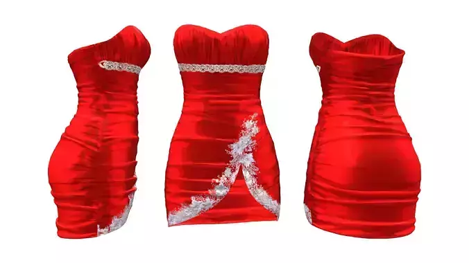 Tulip Bottom Red Silk Mini Dress With Embellishments