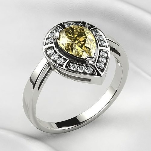 Citrine Pear Fashion Gold Ring 3D print model
