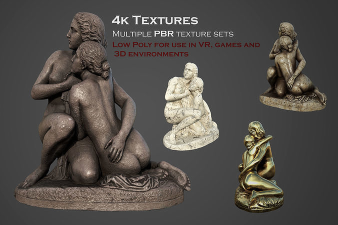 Bathing girls statue  Low-poly 3D model
