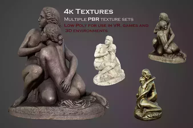 Bathing girls statue  Low-poly 3D model