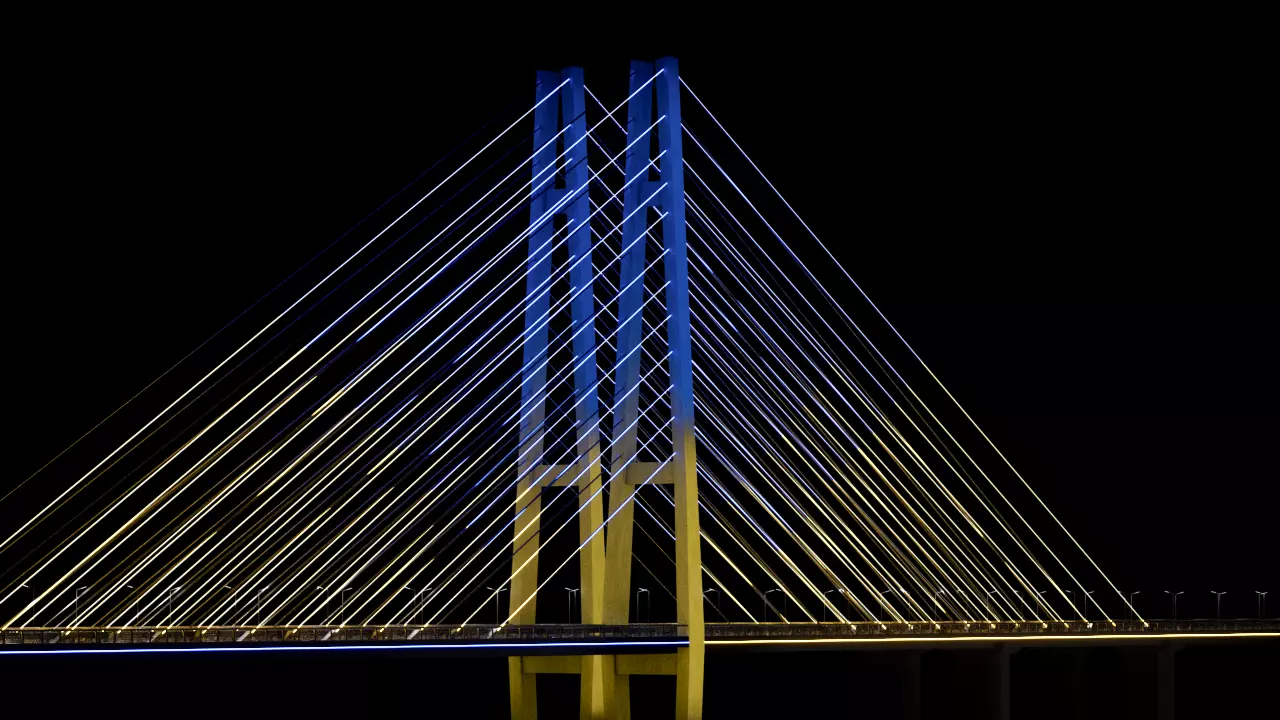 Cable-stayed bridge with backlight 3D model