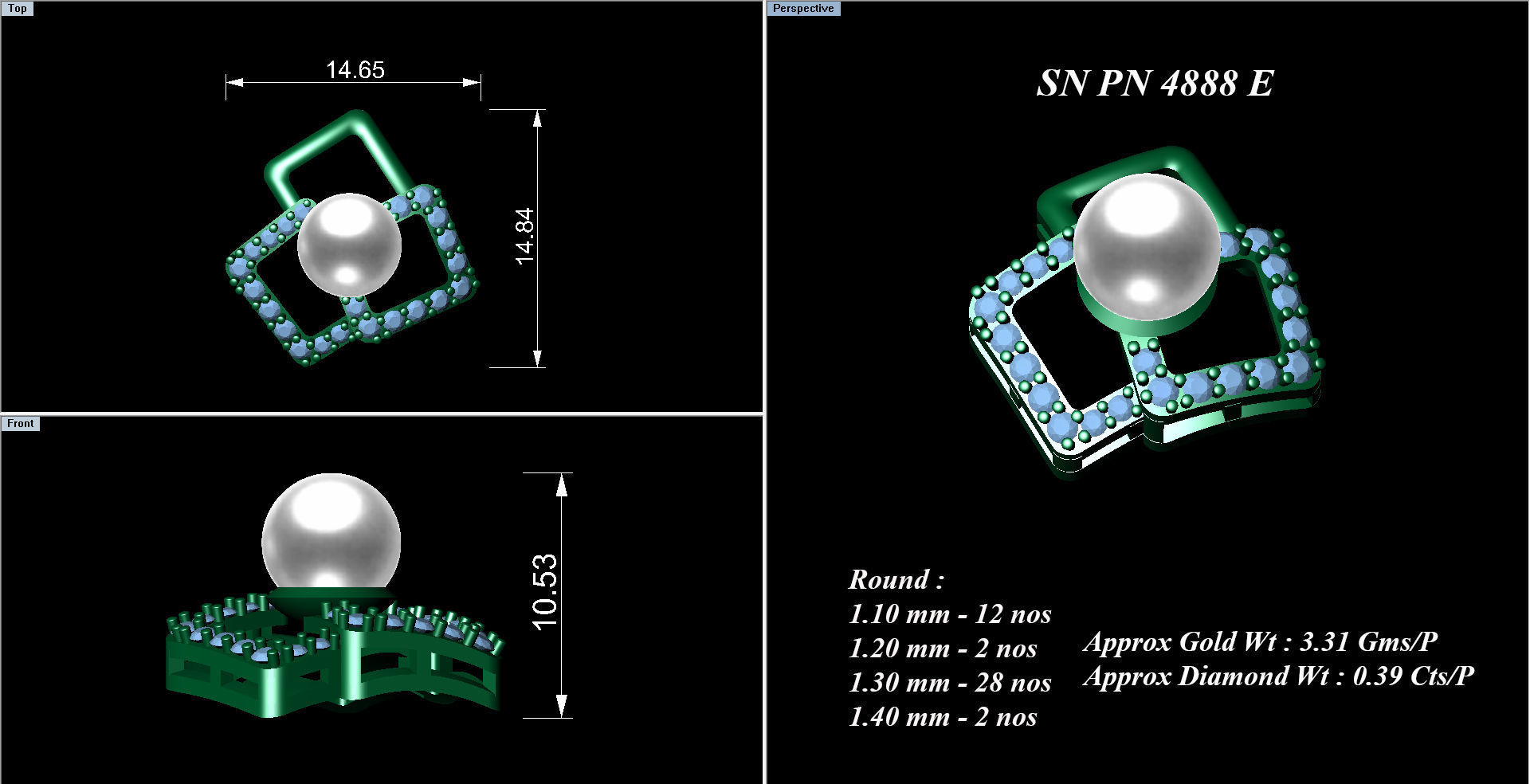 High Jewelry Pendant Earrings set 3dm stl 1-render detail 3D print model_2
