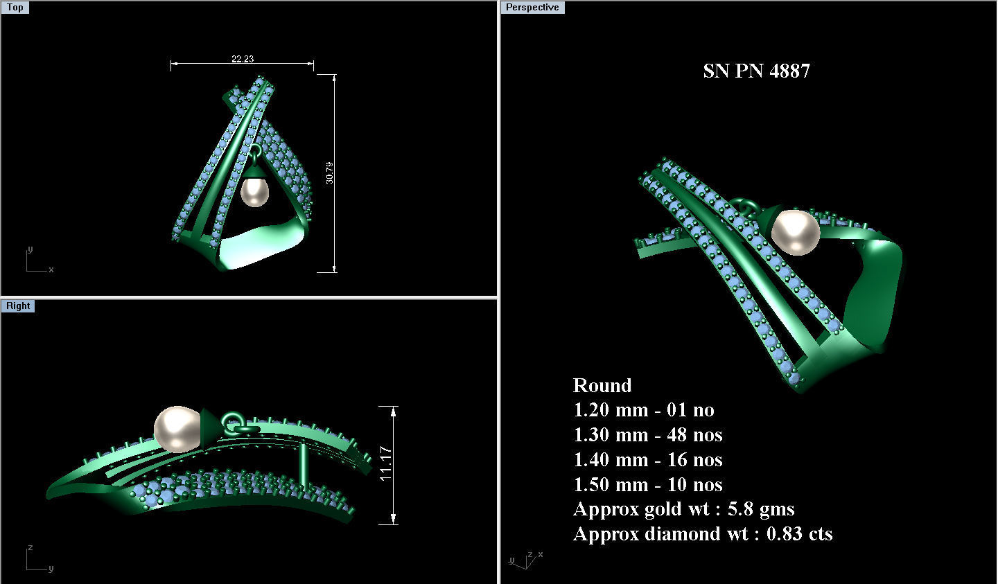 High Jewelry Pendant Earrings set 3dm stl 1-render detail 3D print model_2