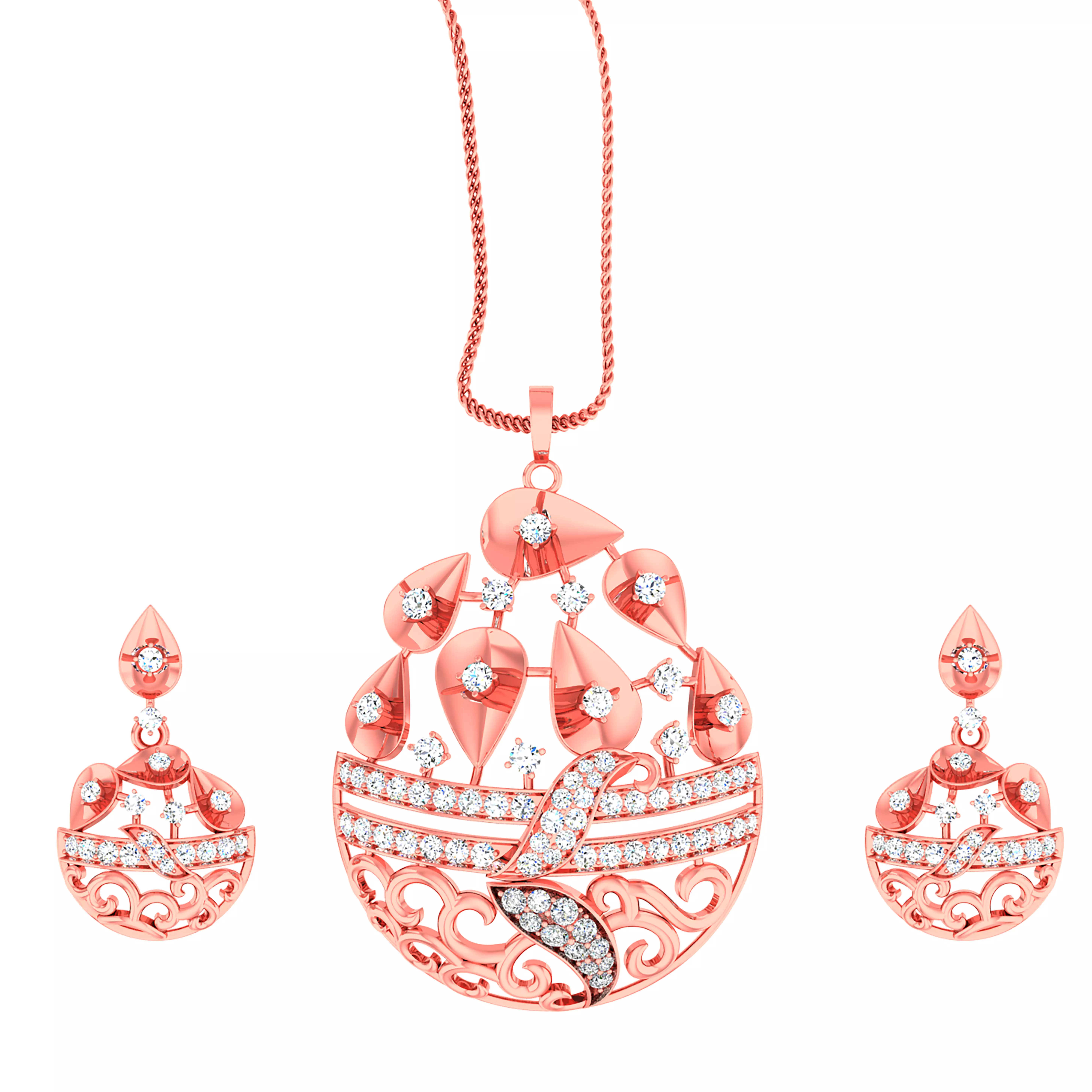 High Jewelry Leaf Pendant Earrings set 3dm stl 1-render 3D print model