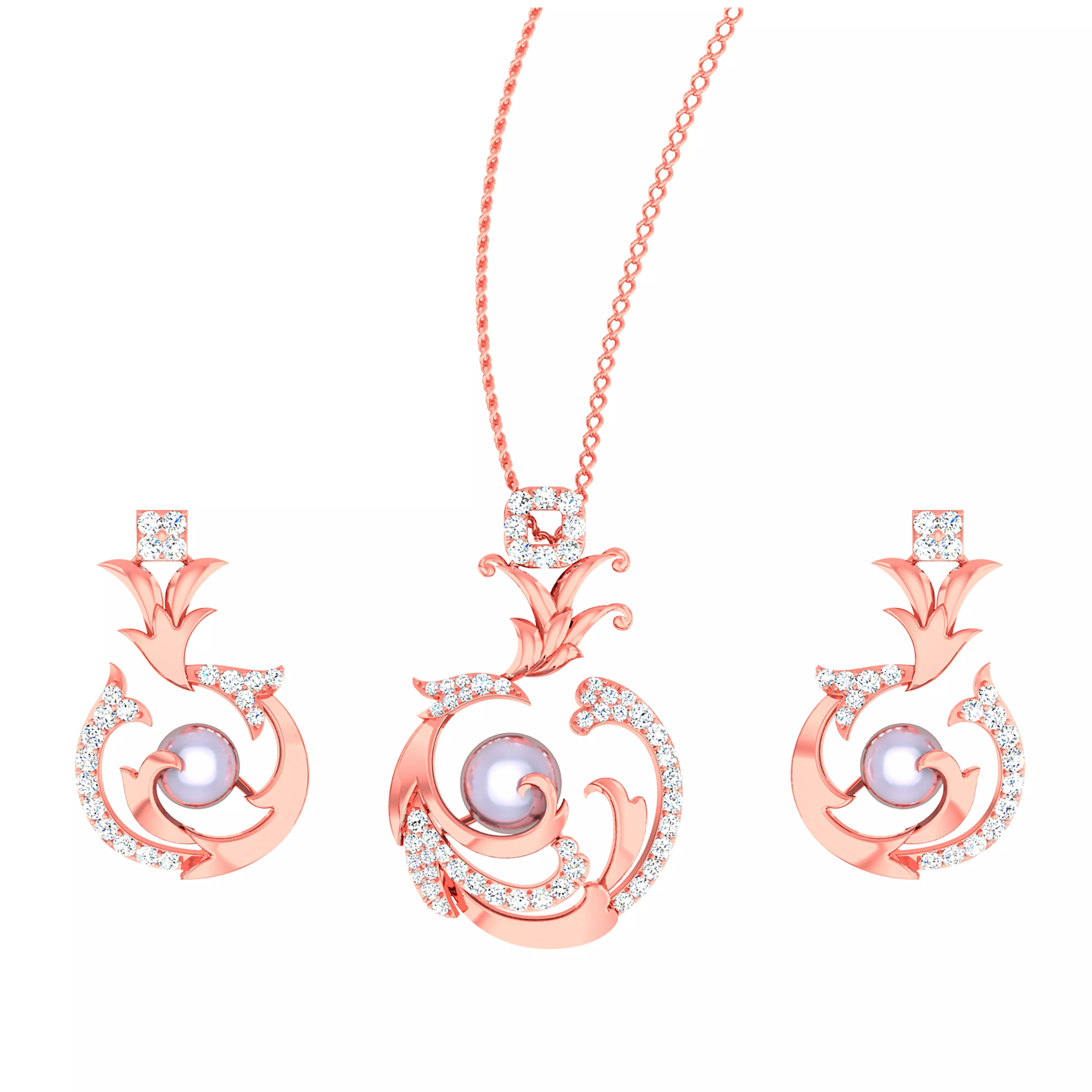 High Jewelry Pendant Earrings set 3dm stl 1-render detail 3D print model