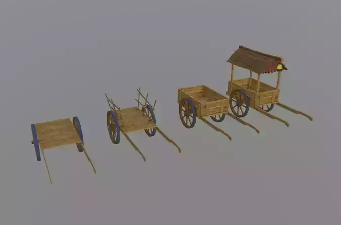 Stylized Low Poly Handpainted Cart pack