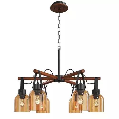 ARGUS wooden chandelier with glass shades