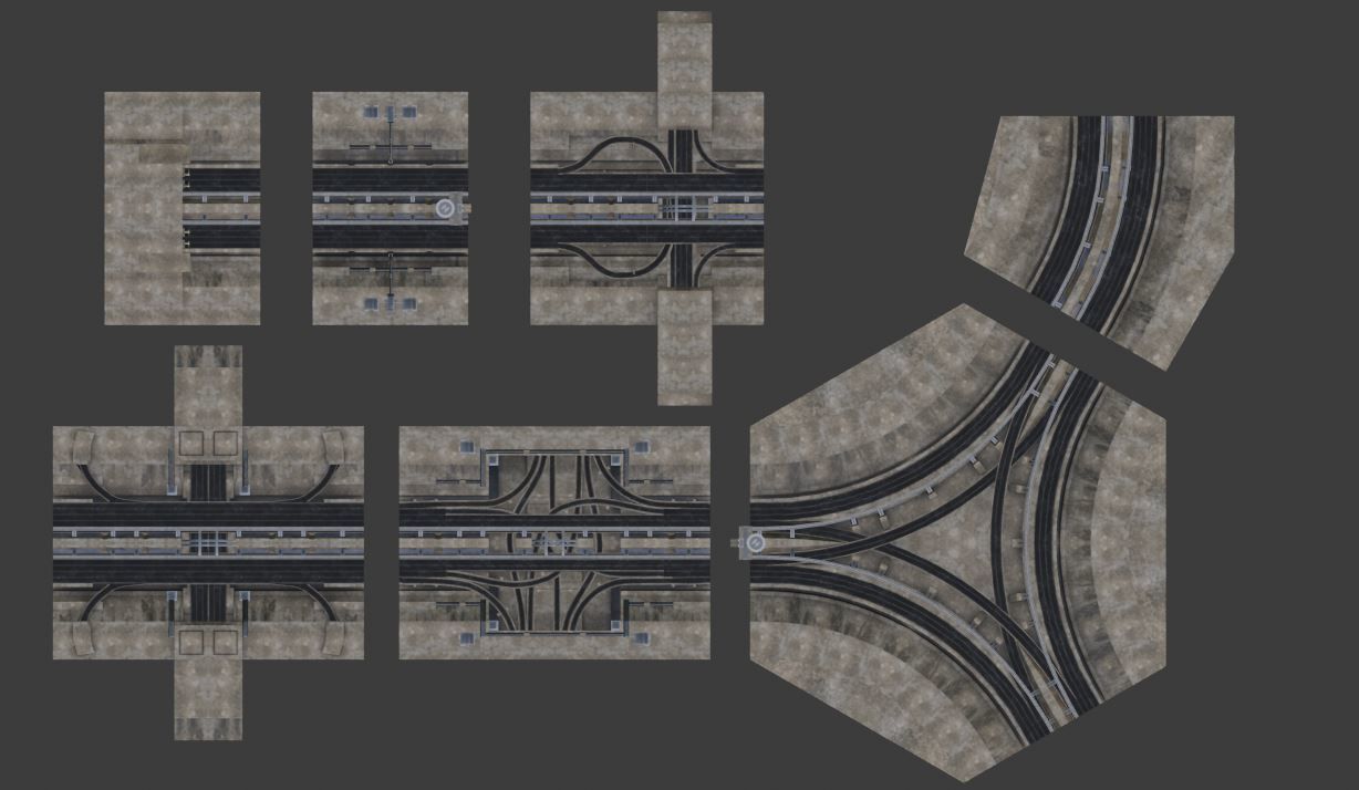 City road and cross segments Low-poly 3D model_8