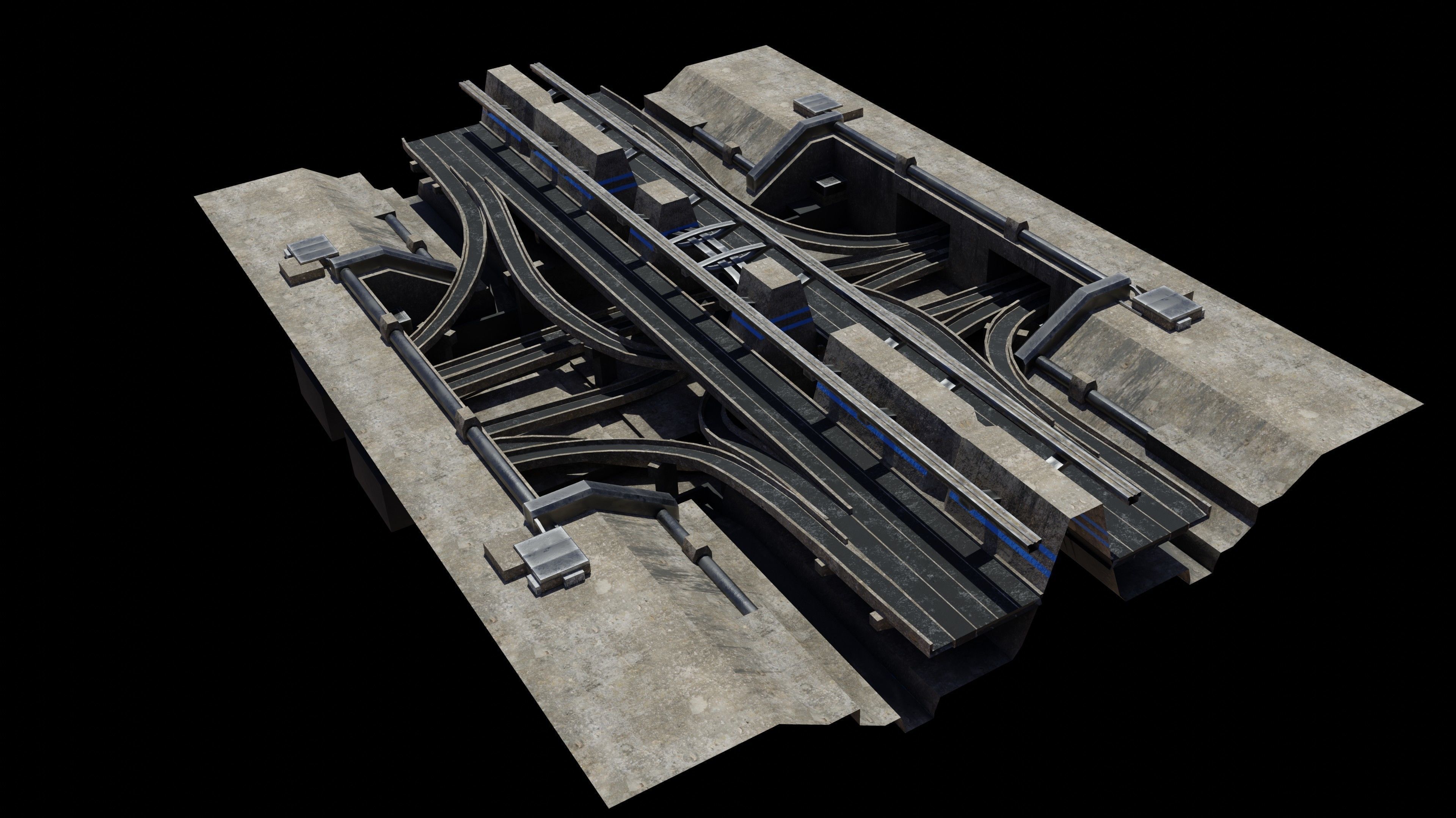 City road and cross segments Low-poly 3D model_11