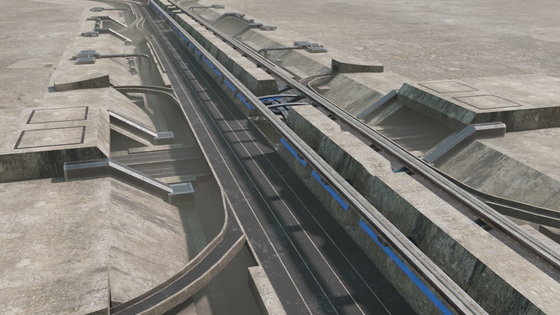 City road and cross segments Low-poly 3D model_3