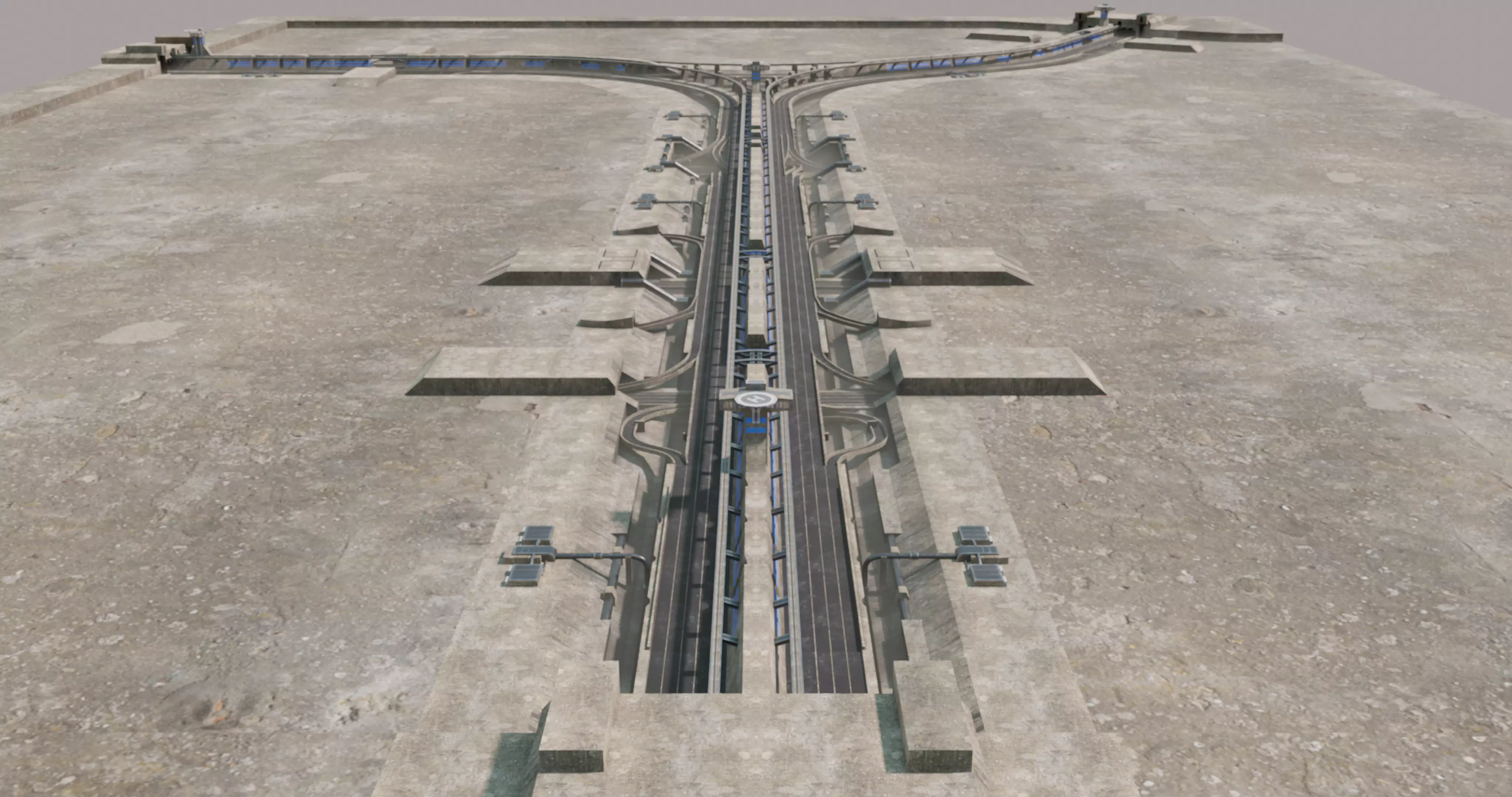 City road and cross segments Low-poly 3D model_0