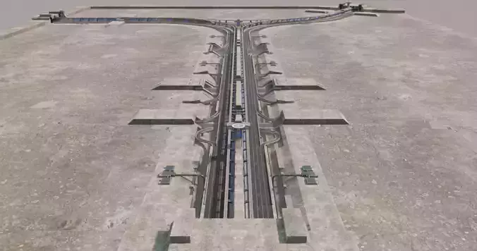 City road and cross segments Low-poly 3D model