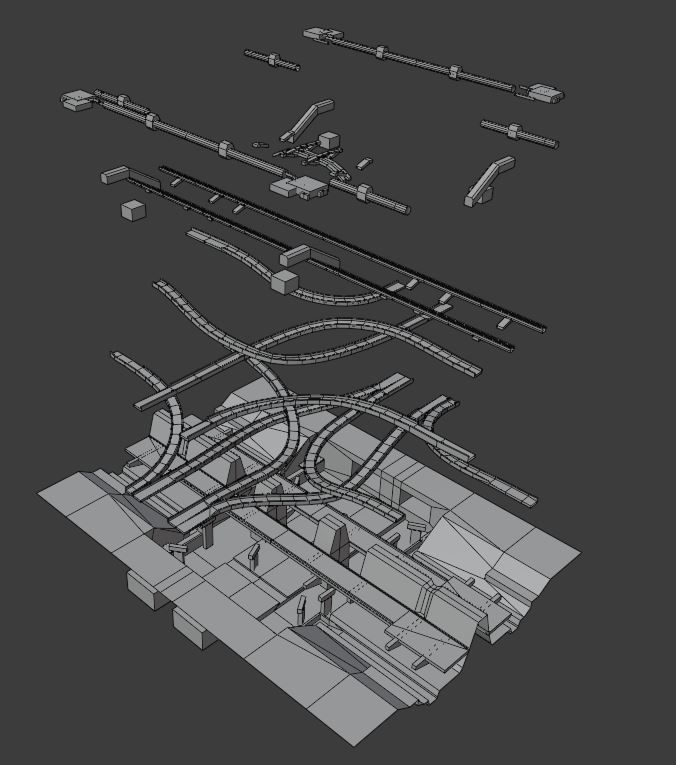 City road and cross segments Low-poly 3D model_10