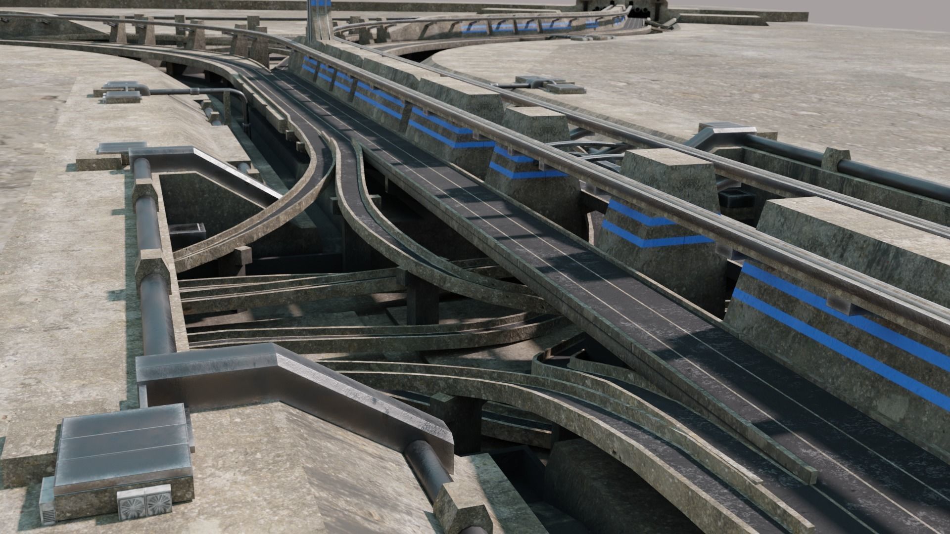 City road and cross segments Low-poly 3D model_2