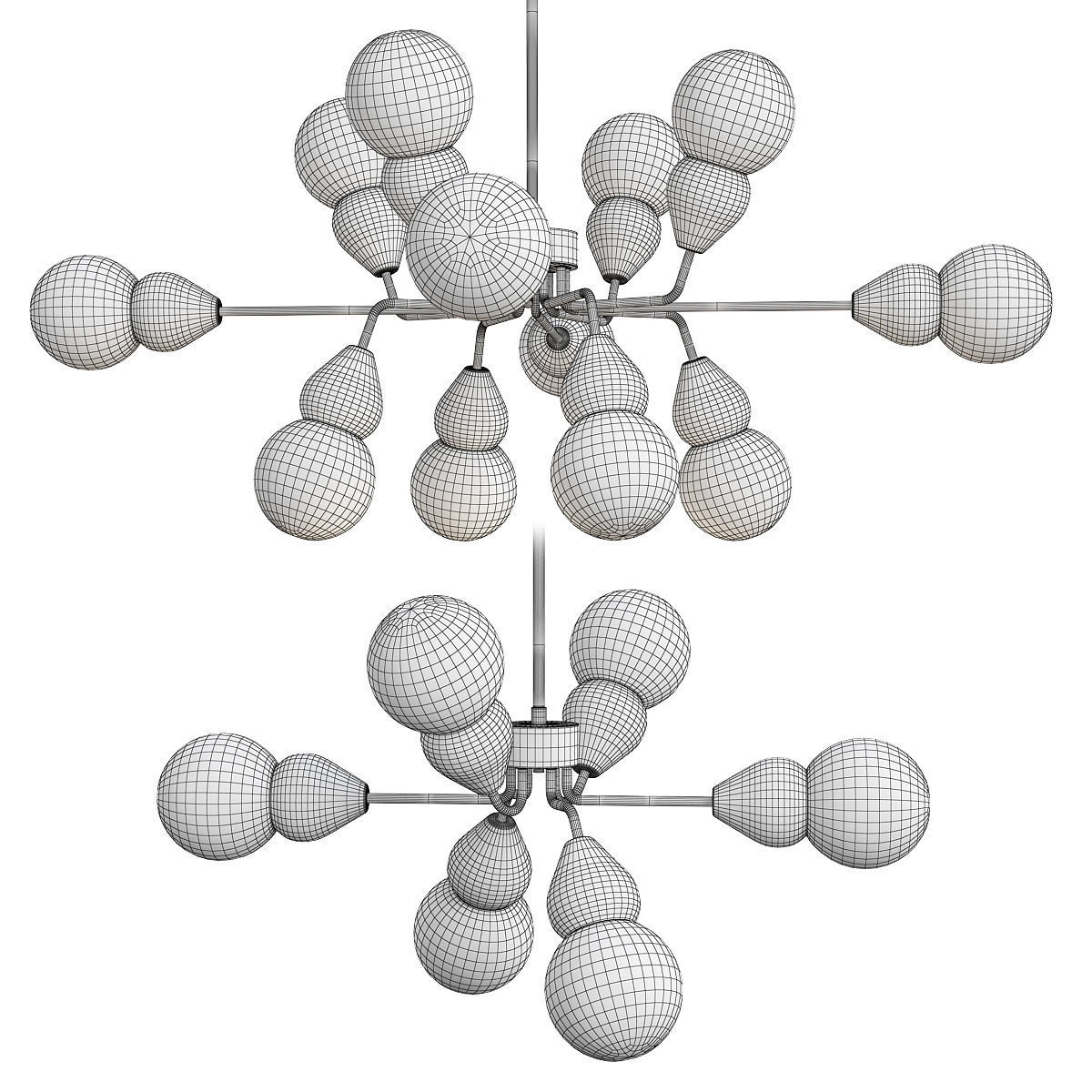 FABRON modern chandelier - gold and glass balls Low-poly 3D model_1
