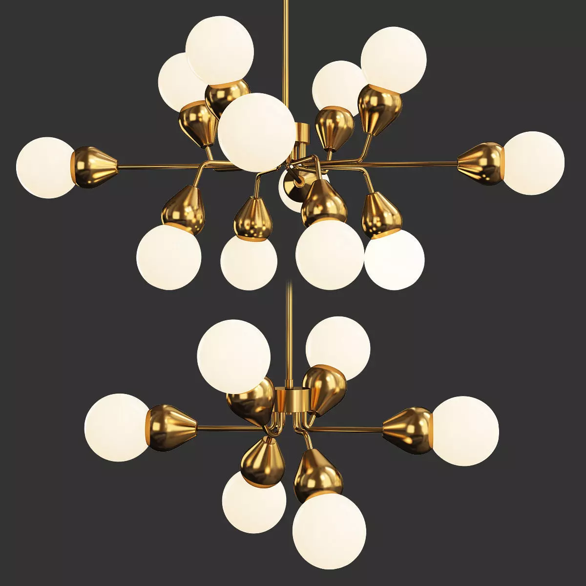 FABRON modern chandelier - gold and glass balls Low-poly 3D model_0