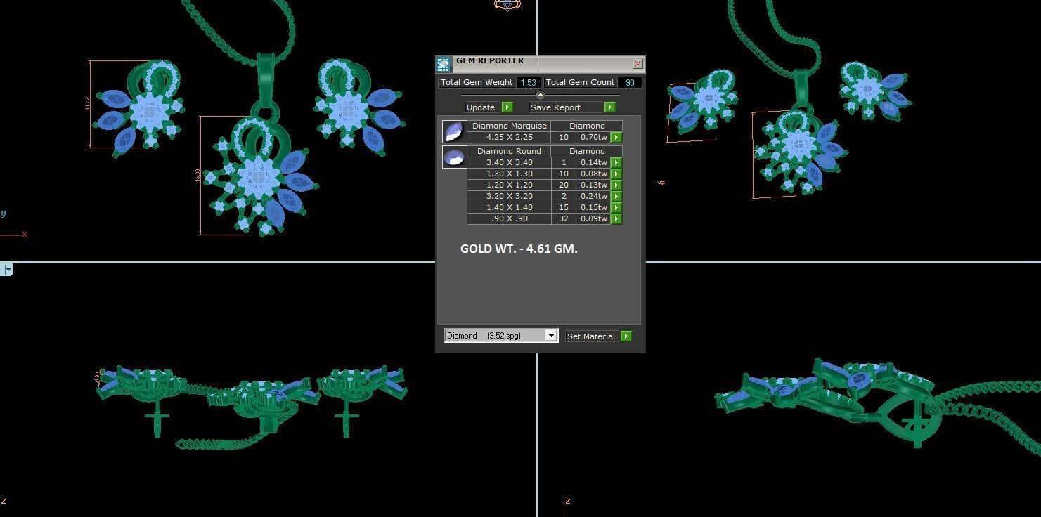 High Jewelry Flower Pendant Earrings set 3dm stl 1-render 3D print model_1