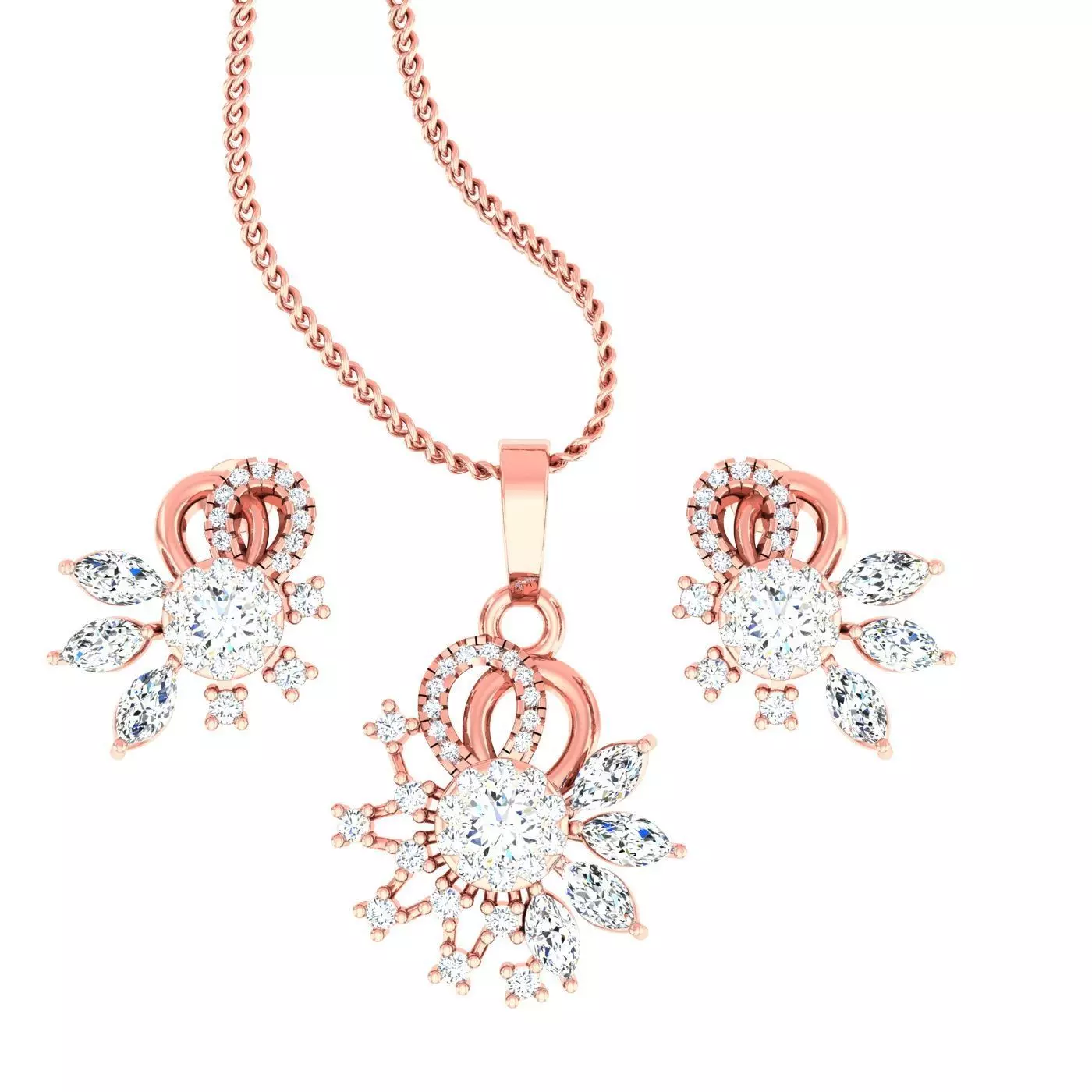 High Jewelry Flower Pendant Earrings set 3dm stl 1-render 3D print model_0