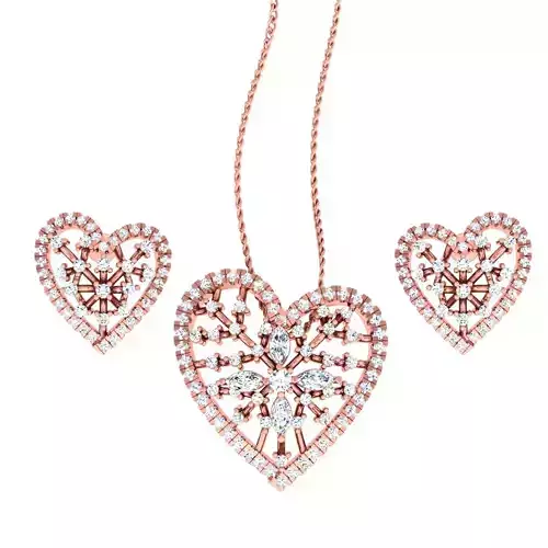 High Jewelry heart Pendant Earrings set 3dm stl 1-render detail 3D print model