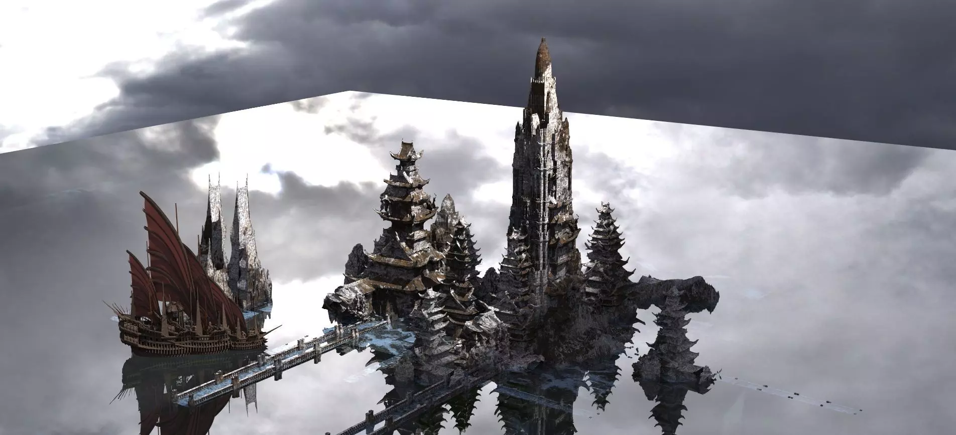 Assassin Castle fortress with Huge Ships Kit bash 3D model