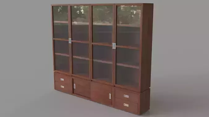 Aspect Walnut 7-Piece Glass Door Storage Unit 3D model