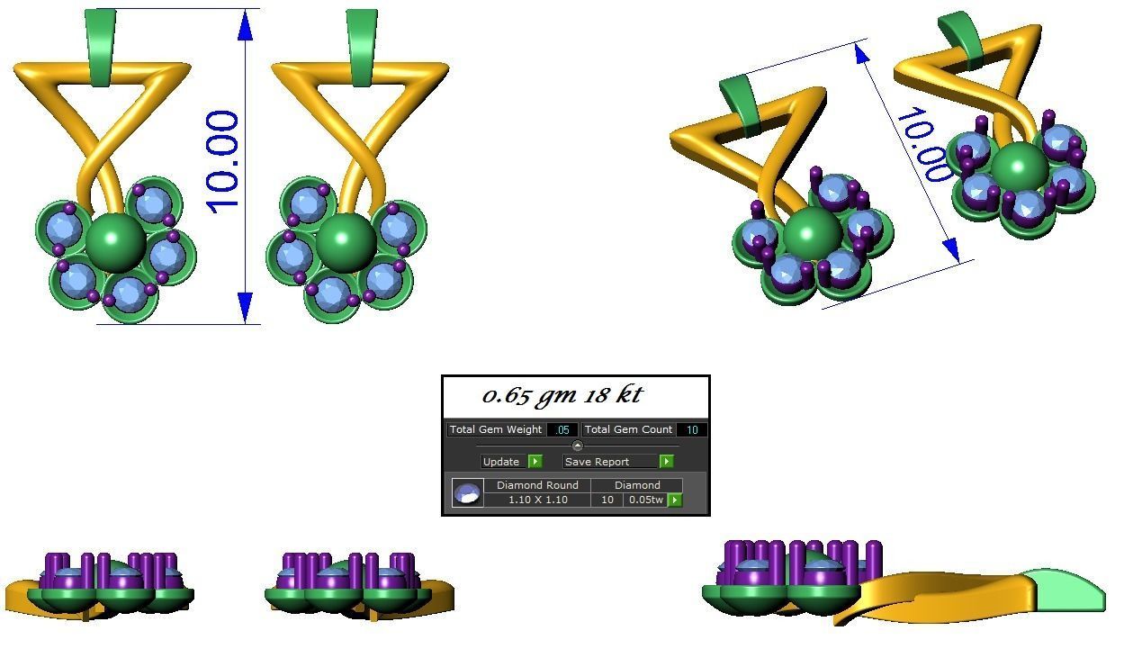 High Jewelry flower Pendant Earrings set 3dm stl 1-render detail 3D print model_1