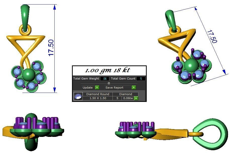 High Jewelry flower Pendant Earrings set 3dm stl 1-render detail 3D print model_2