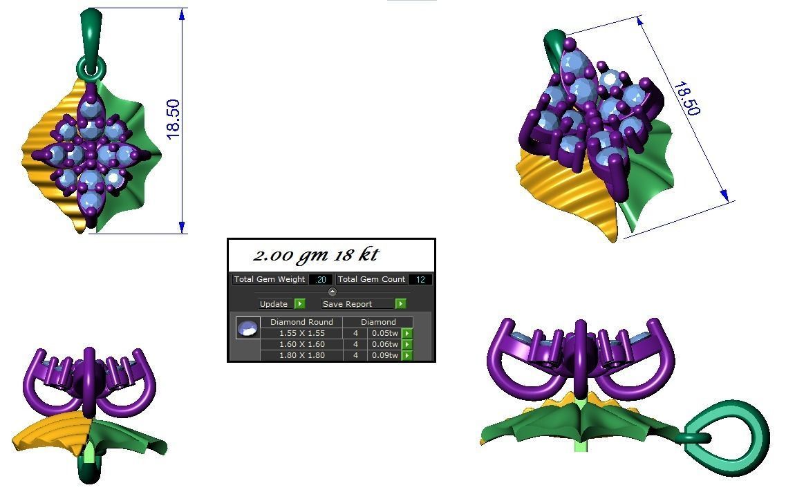 High Jewelry flower Pendant Earrings set 3dm stl 1-render 3D print model_2