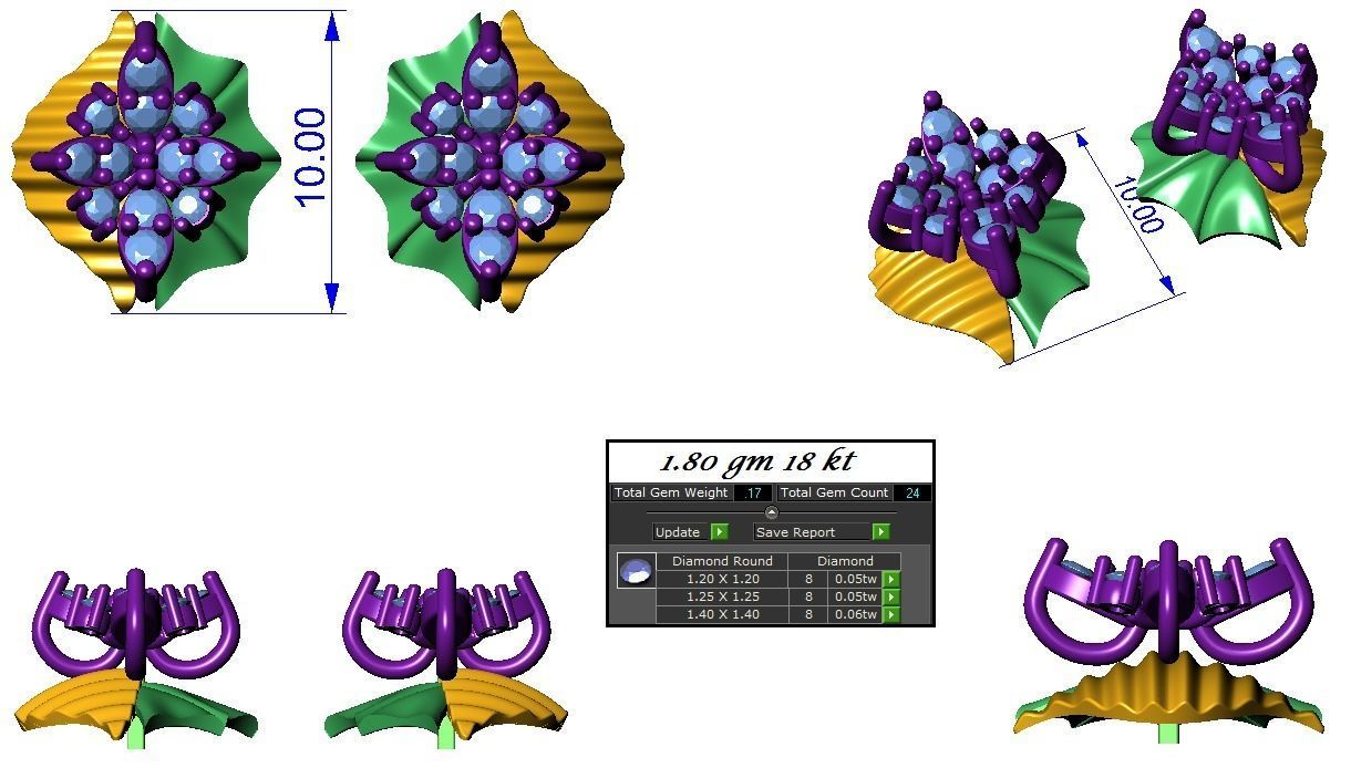 High Jewelry flower Pendant Earrings set 3dm stl 1-render 3D print model_1