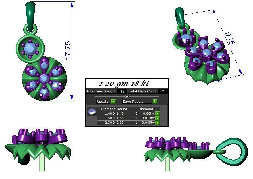 High Jewelry flower Pendant Earrings set 3dm stl 1-render 3D print model_2