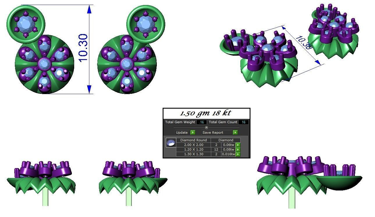 High Jewelry flower Pendant Earrings set 3dm stl 1-render 3D print model_1