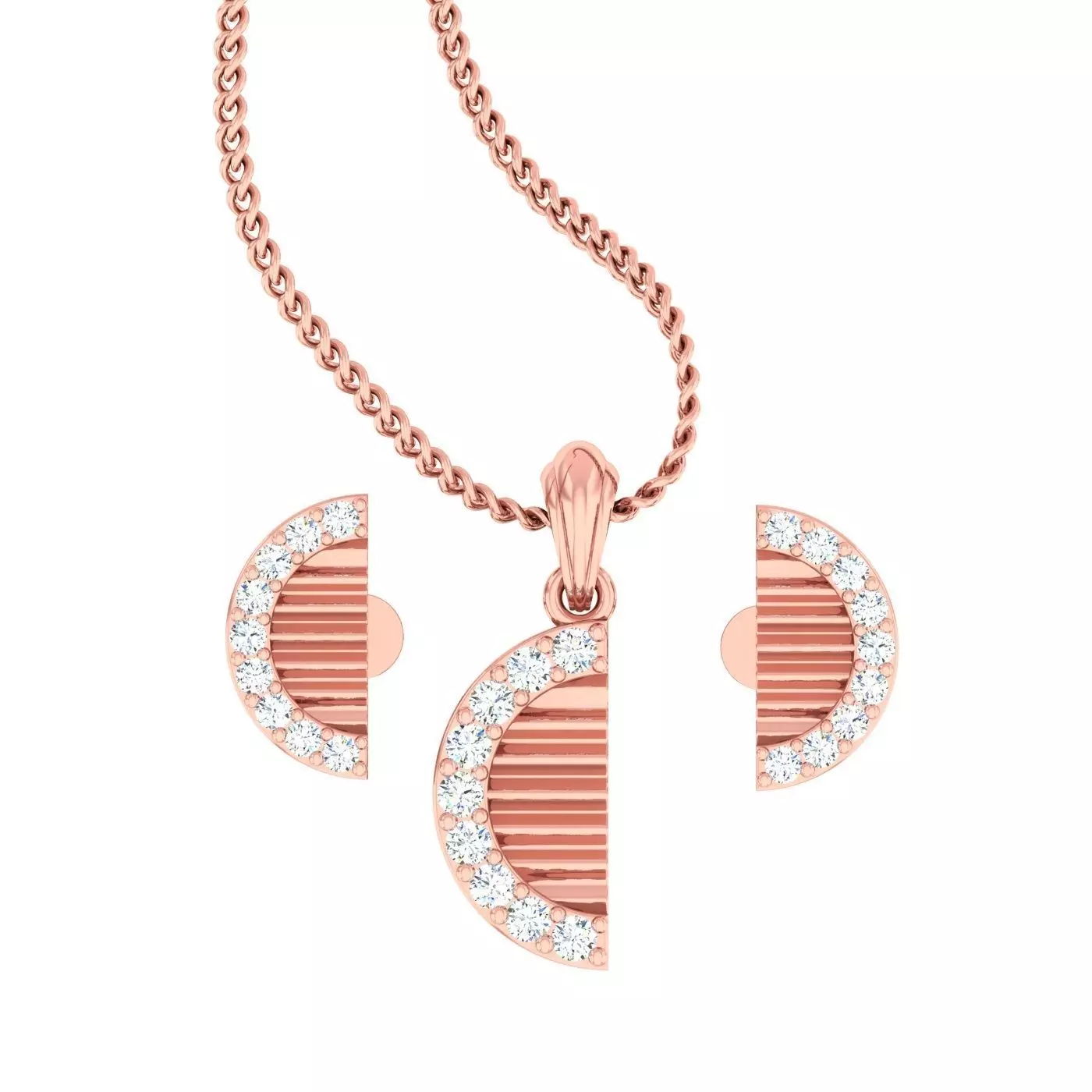 Half Moon High Jewelry Pendant Earrings set 3dm stl 1-render 3D print model_0