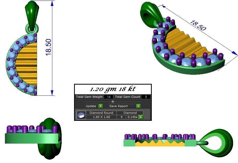 Half Moon High Jewelry Pendant Earrings set 3dm stl 1-render 3D print model_2
