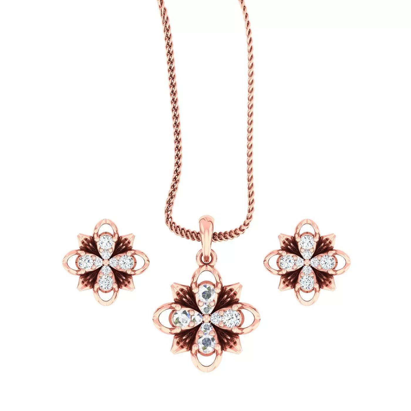 High Jewelry Flower Pendant Earrings set 3dm stl 1-render 3D print model_0