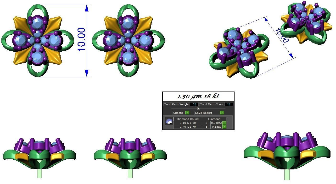 High Jewelry Flower Pendant Earrings set 3dm stl 1-render 3D print model_1