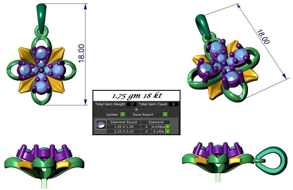 High Jewelry Flower Pendant Earrings set 3dm stl 1-render 3D print model_2