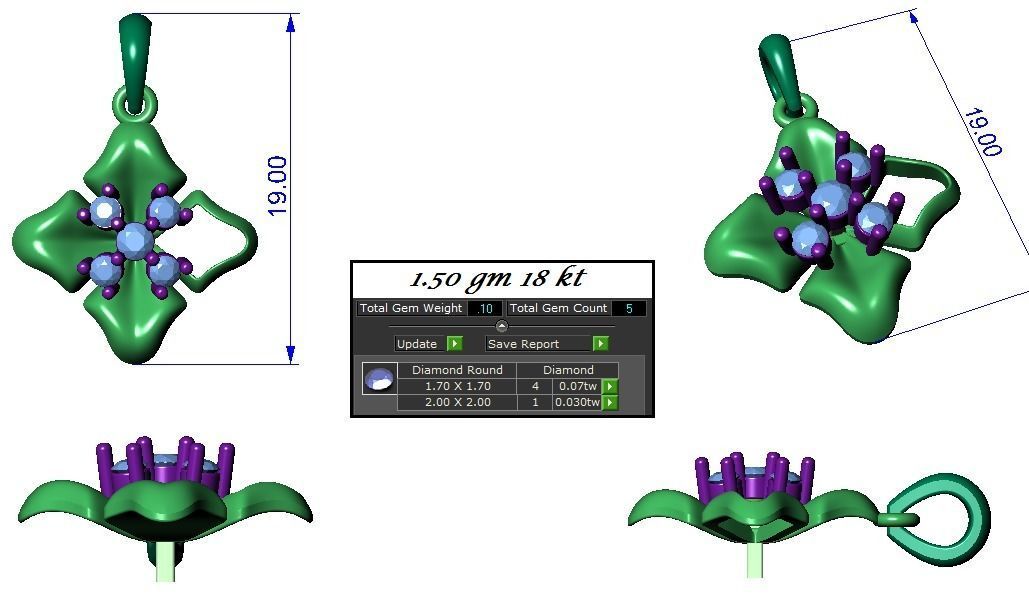 High Jewelry flower Pendant Earrings set 3dm stl 1-render detail 3D print model_2