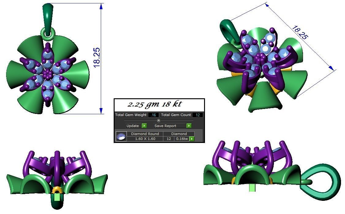 High Jewelry flower pendant Earrings set 3dm stl 1-render detail 3D print model_2