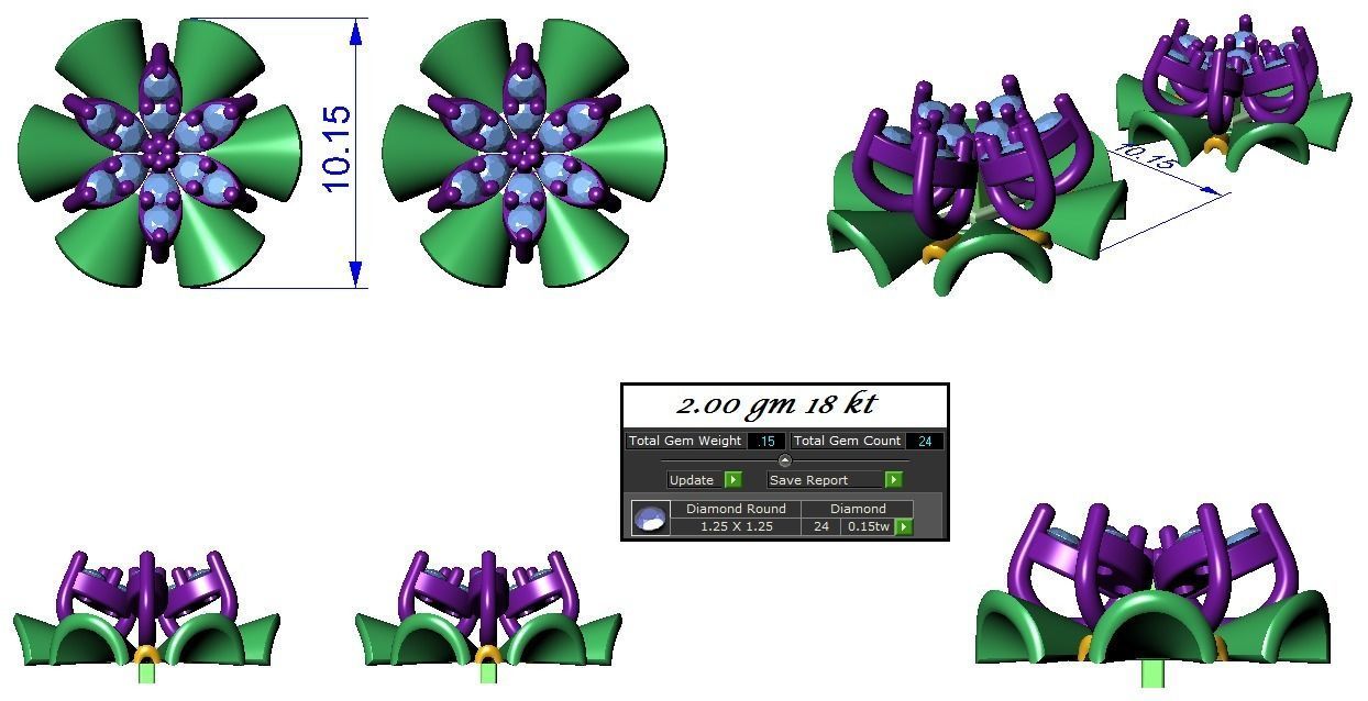 High Jewelry flower pendant Earrings set 3dm stl 1-render detail 3D print model_1