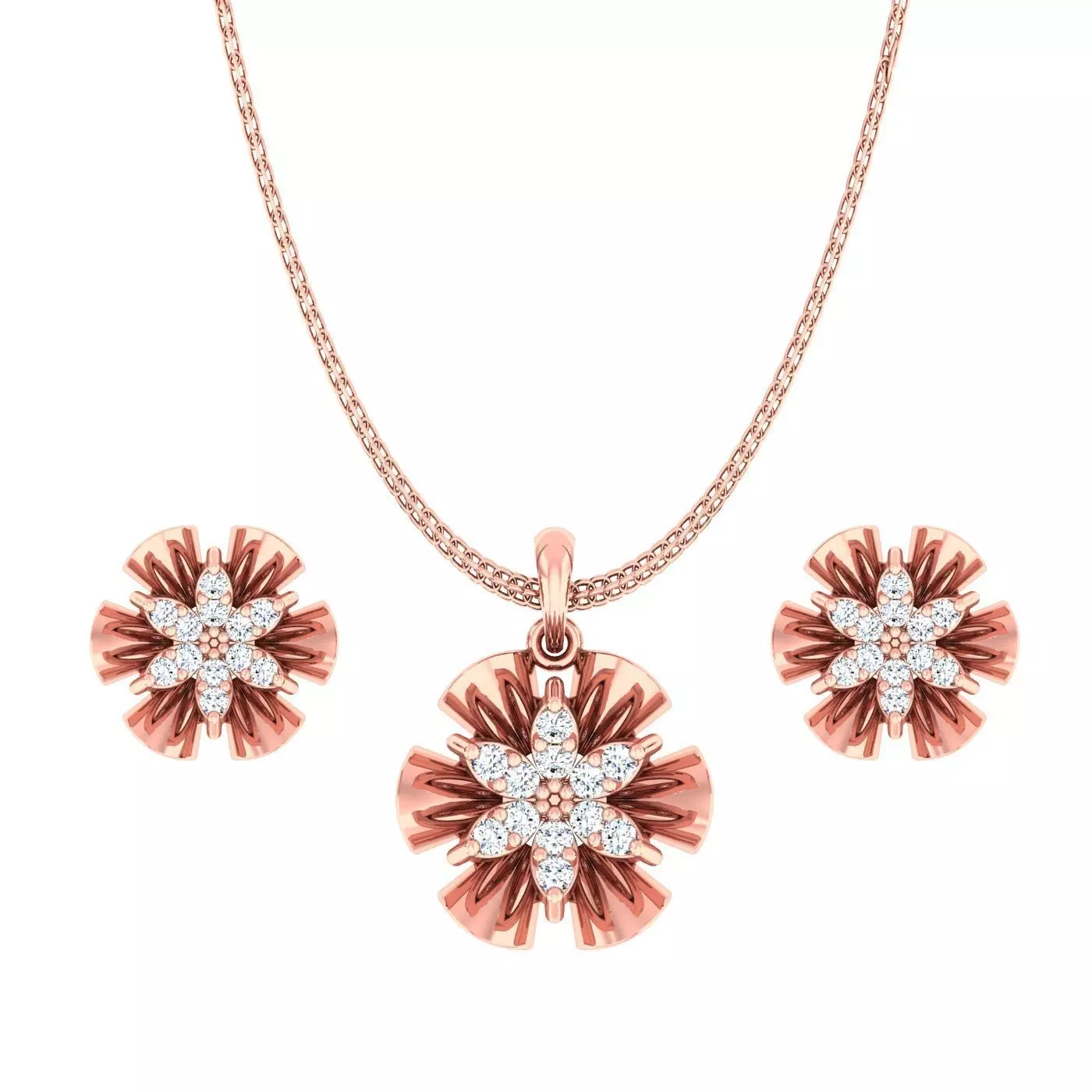 High Jewelry flower pendant Earrings set 3dm stl 1-render detail 3D print model_0