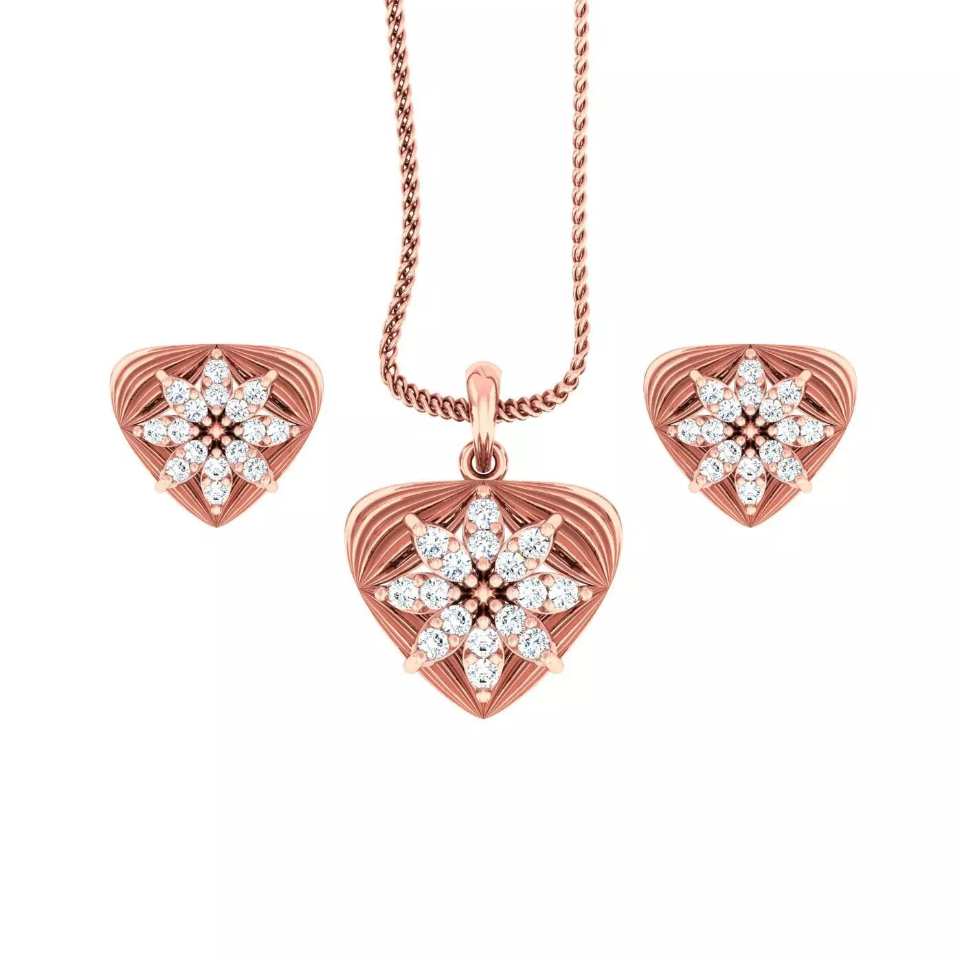 High Jewelry Flower Triangle Pendant Earrings set 3dm stl  3D print model_0