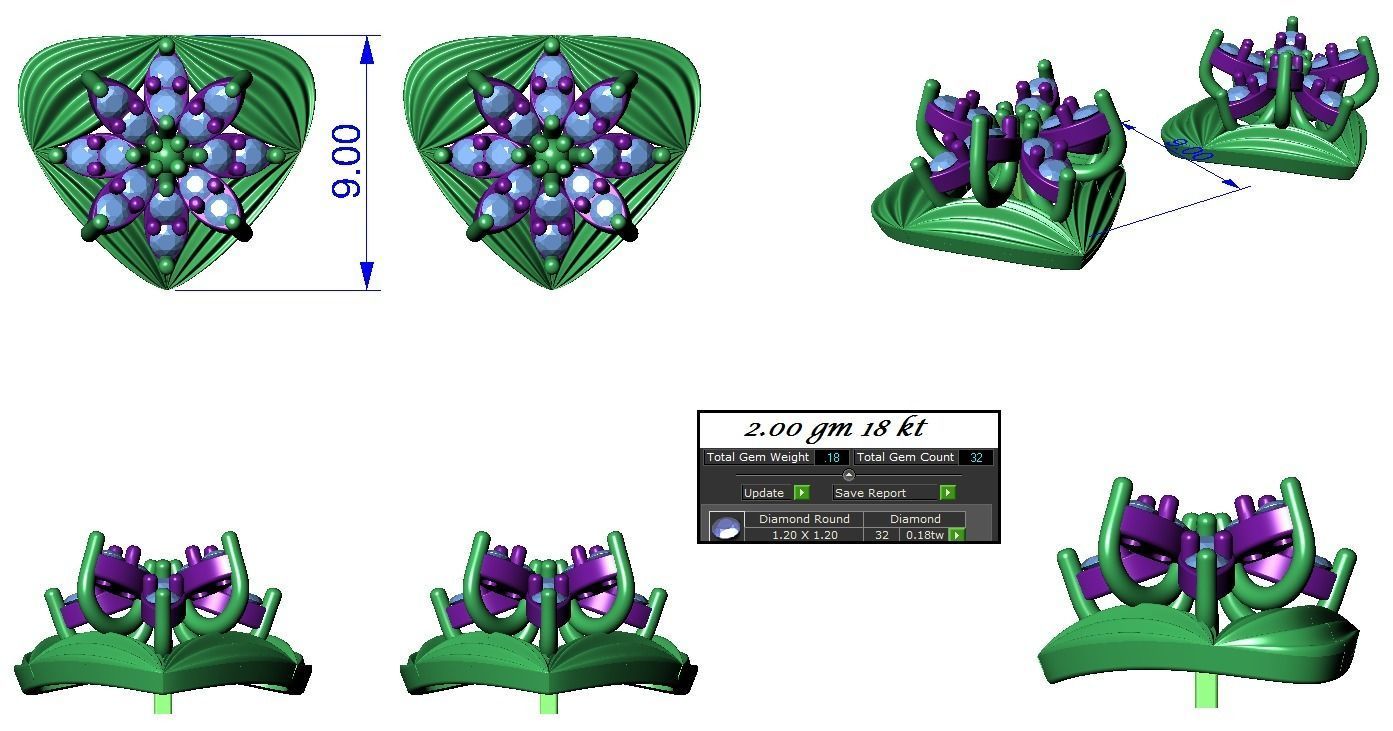 High Jewelry Flower Triangle Pendant Earrings set 3dm stl  3D print model_1