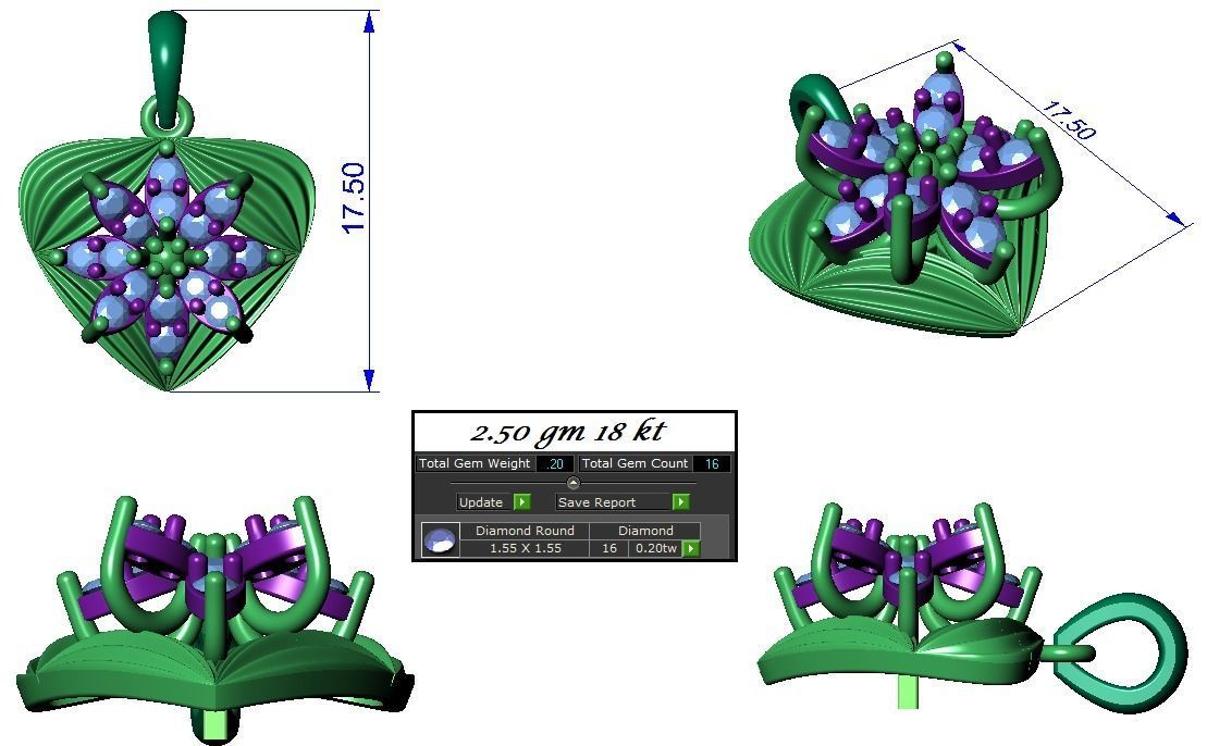 High Jewelry Flower Triangle Pendant Earrings set 3dm stl  3D print model_2