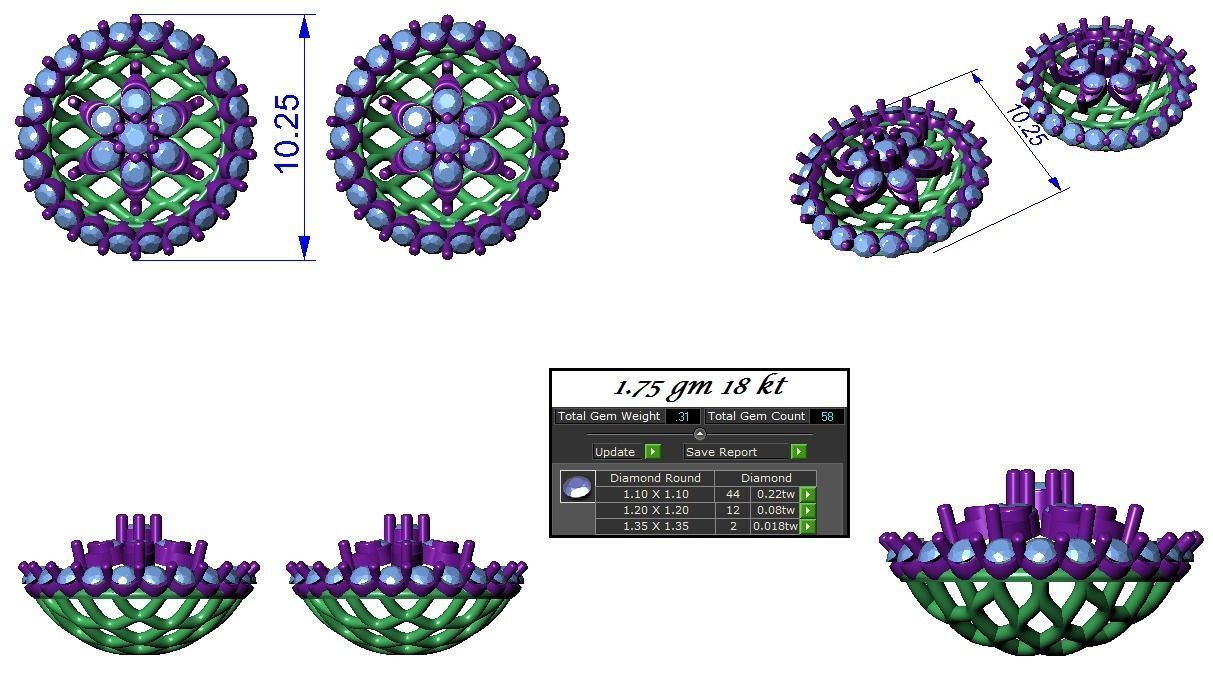 High Jewelry Flower Pendant Earrings set 3dm stl 1-render 3D print model_1