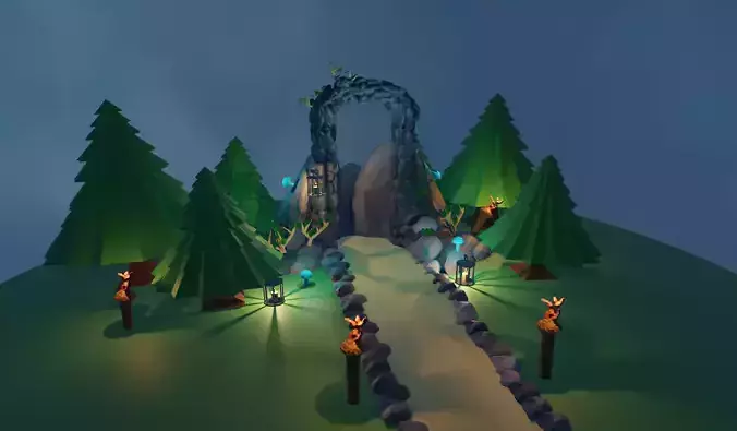 island forest with trees and path