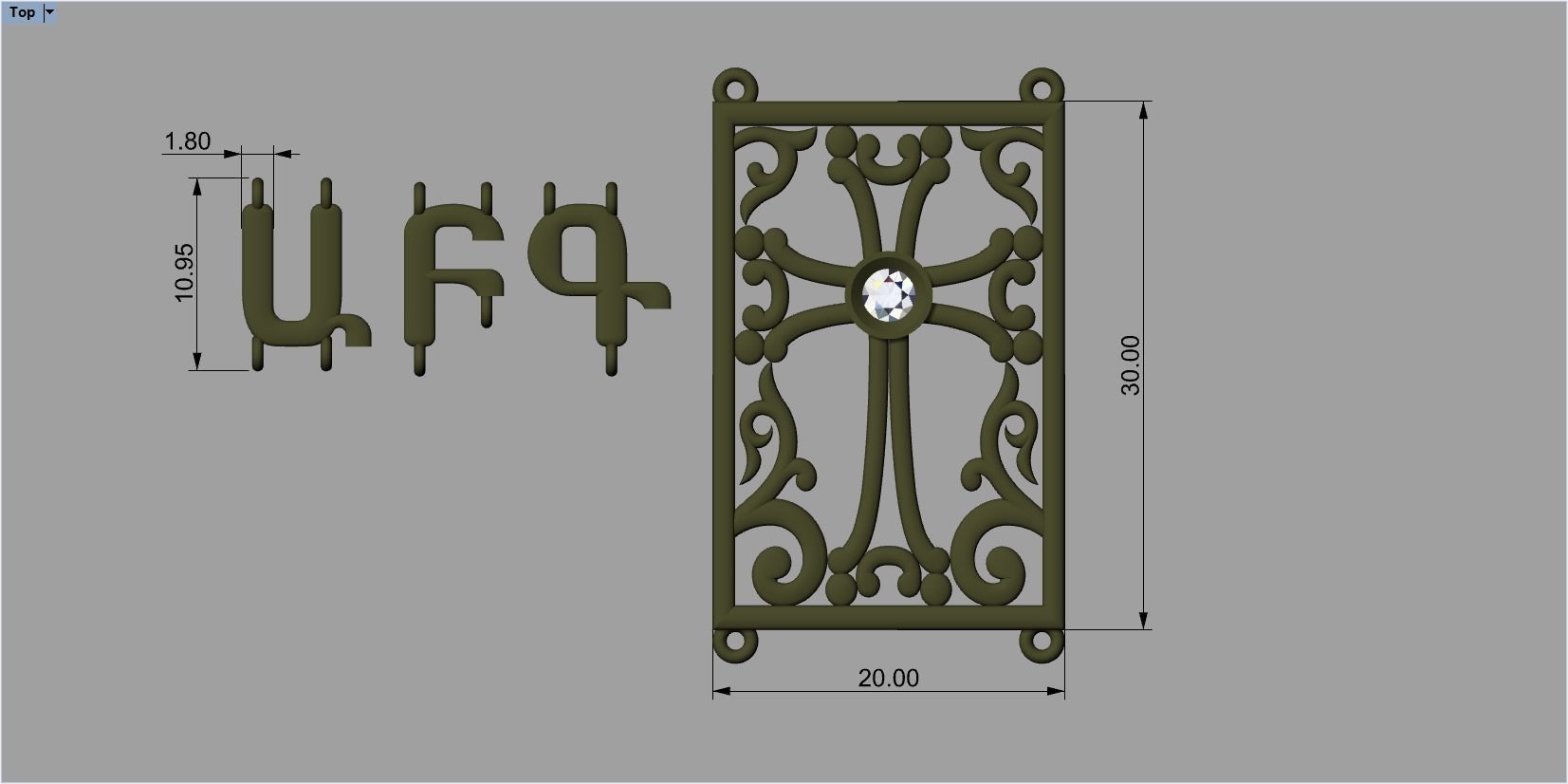 armenian cross and letters bracelet and pendant 3D print model_1