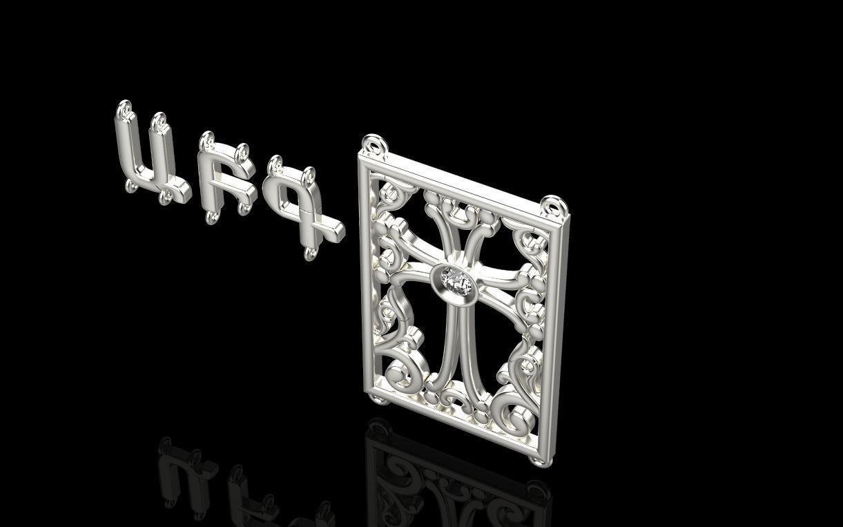 armenian cross and letters bracelet and pendant 3D print model_11