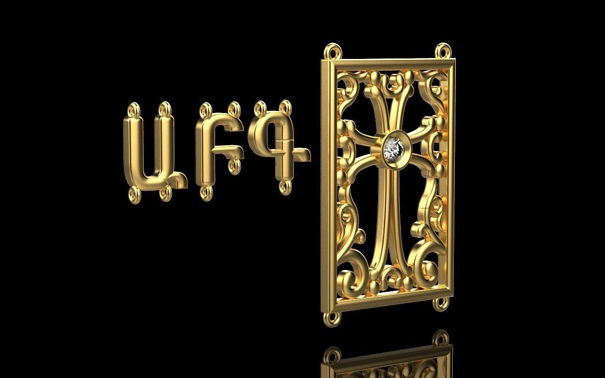 armenian cross and letters bracelet and pendant 3D print model_5